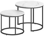 Runder Couchtisch 2tlg. - Marmor / schwarze Beine - Wei&szlig;