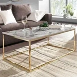 FineBuy Couchtisch 100cm rechteckig mit Marmor Optik Wei&szlig; & goldenem Metallgestell