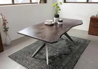 MASSIVMOEBEL24 Baumtisch Akazie 160x90x76 grau lackiert Beine anthrazit gl&auml;nzend