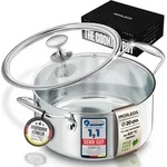 MORLEOS Suppentopf mit modernem, flachem Glasdeckel, 3 Liter Edelstahltopf &Oslash;...