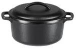 A. Basics Runder Gusseisen-Schmortopf, Eingebrannt, Zwei Griffe, 1,9l, Schwarz, -