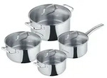 Berndes b.urban Edelstahl Topfset 4-teilig mit Glasdeckeln, Kochtopf 16/20/24 +