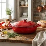 Gusseisen Topf mit Deckel 28cm Rund, Emaillierter Schmortopf 3,24L Rot, Br&auml;ter f&uuml;r