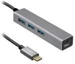 EKON Aluminium-Hub mit 3 USB 3.0-Anschl&uuml;ssen, USB-C-Kabel und