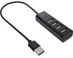 InLine USB 2.0 Hub, 4 Port, schwarz, mit USB DC Kabel, Kabel 30cm, schmal, USB 3.2