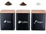 Relaxdays Vorratsdosen, 3er Set, Kaffee, Tee, Zucker, Metall, Bambusdeckel, HBT:
