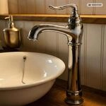 PaulGurkes Nostalgie Armatur Chrom Lang f&uuml;r Aufsatzwaschbecken