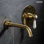 PaulGurkes Waschtisch-Armatur Gold 2-Loch Unterputz Einhandmischer Nostalgie