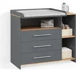 Wickelkommode Livinity Torino Anthrazit/Goldkraft Eiche mit 3 Schubladen, Model 58766
