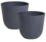 BELIANI Blumentopf 2er Set Schwarz Kunststoff Rund 44 cm Modernes Design Garten