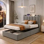 STILVORA Polsterbett 90x200 cm mit hydraulischem Stauraum, Kinderbett mit USB &