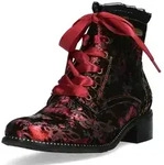 Laura Vita Damen Stiefelette mit Schmetterlingsmuster & Satinb&auml;ndern Emcmao 05,