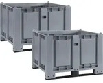 2x Palettenbox mit 2 Kufen, LxBxH 1200x800x850 mm, grau - Grau