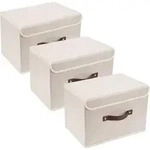 Faltbare Aufbewahrungsbox mit Deckel, Stoff, Waschbar, 3er Set, Beige, 38x25x25...