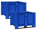 2x Palettenbox mit 2 Kufen, LxBxH 1200x800x850 mm, blau - Blau