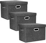 Aufbewahrungsbox mit Deckel, Stoff, faltbar, waschbar, 3 St&uuml;ck, Schwarz,...