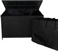 Schwarze Rattan Kissenbox 138x70x80cm (B/T/H) 582L mit Rollen und wasserdichter