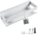 Duschablage ohne Bohren Edelstahl 30cm mit 2 Haken Wei&szlig; 7.5cm erh&ouml;htes...