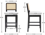Barhocker 4er Set mit Rattan R&uuml;ckenlehne und Holzbeinen, Leinenbezug, Beige -...