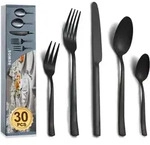 Besteckset 30-teilig f&uuml;r 6 Personen, Edelstahl, Mattschwarz,...
