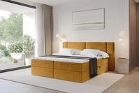 ALTDECOR Boxspringbett - H4 Matratze und Topper - EVON - 160x200 - Senfgelb -