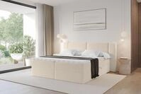 ALTDECOR Boxspringbett - H4 Matratze und Topper - EVON - 120x200 - Dunkelbeige -