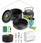 Camping Kochgeschirr Set Aluminium Antihaftbeschichtet Gr&uuml;n 1-2 Personen