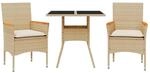 vidaXL 3-tlg. Garten-Essgruppe mit Kissen Beige Poly Rattan und Glas - Beige
