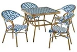 BELIANI 4-Sitzer Gartenm&ouml;bel Set Blau u. Wei&szlig; Polyrattan 5-Teilig Geflochten