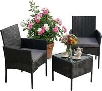 Relaxdays Gartenm&ouml;bel Set, 3-tlg. Rattan Sitzgruppe, 2 Personen, 2x Sessel &