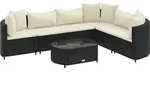 vidaXL 7-tlg. Garten-Sofagarnitur mit Kissen Schwarz Poly Rattan - Schwarz