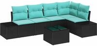 vidaXL Gartensofa-set mit Speicher Schwarz und T&uuml;rkis Poly-Rattan - Schwarz