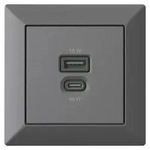 Unterputz USB-Ladestation, USB-C 45 Watt + USB-A 15 Watt Charger, anthrazit - Grau