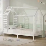 ML-Design Kinderbett 90x200 cm Wei&szlig; mit Lattenrost, Hausbett mit Dach &...