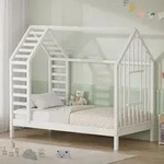 ML-Design Kinderbett 80x160 cm Wei&szlig; mit Lattenrost, Hausbett mit Dach &...