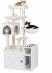 Relaxdays Kratzbaum mit Katzenkloschrank & Futterstation, HBT 144x71x45,5 cm,