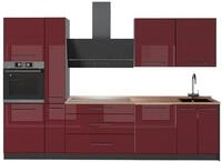 K&uuml;chenzeile Vicco Fame-Line Bordeaux Hochglanz/Anthrazit 310 cm, AP Eiche,...