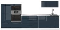 K&uuml;chenzeile Vicco Fame-Line Dunkelblau Hochglanz/Wei&szlig; 340 cm, AP Marmor, Model