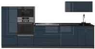 K&uuml;chenzeile Vicco Fame-Line Dunkelblau Hochglanz/Anthrazit 340 cm, AP...