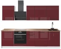 K&uuml;chenzeile Vicco Fame-Line Bordeaux Hochglanz/Wei&szlig; 280 cm, AP Eiche, Model...