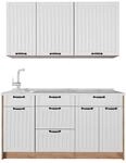 Singlek&uuml;che Vicco Fame-Line Wei&szlig; Landhaus/Goldkraft Eiche 150 cm, AP Marmor,...