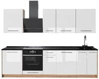 K&uuml;chenzeile Vicco Fame-Line Wei&szlig; Hochglanz/Goldkraft Eiche 280 cm, AP...