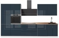K&uuml;chenzeile Vicco Fame-Line Dunkelblau Hochglanz/Wei&szlig; 340 cm, AP Eiche, Model...