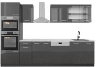 K&uuml;chenzeile Vicco R-Line Anthrazit Hochglanz 300 cm mit Hochschrank, AP Marmor,