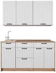 Singlek&uuml;che Vicco Fame-Line Wei&szlig; Landhaus/Goldkraft Eiche 150 cm, AP Eiche,...