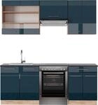 K&uuml;chenzeile Vicco Fame-Line Dunkelblau Hochglanz/Goldkraft Eiche 200 cm , AP