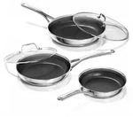 3-teiliges Pfannenset 20+24+28 cm, keramische Antihaft-Pfannen mit Glasdeckeln,