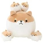 Pl&uuml;schtier Shiba Inu mit 4 Welpen, aus Baumwolle, Geschenk f&uuml;r Kinder