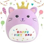 Pl&uuml;schkatze mit Krone, "Happy Birthday", 35 cm, lila