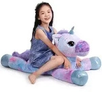 Pl&uuml;schtier Einhorn Gro&szlig; Regenbogen Lila Blau 110CM